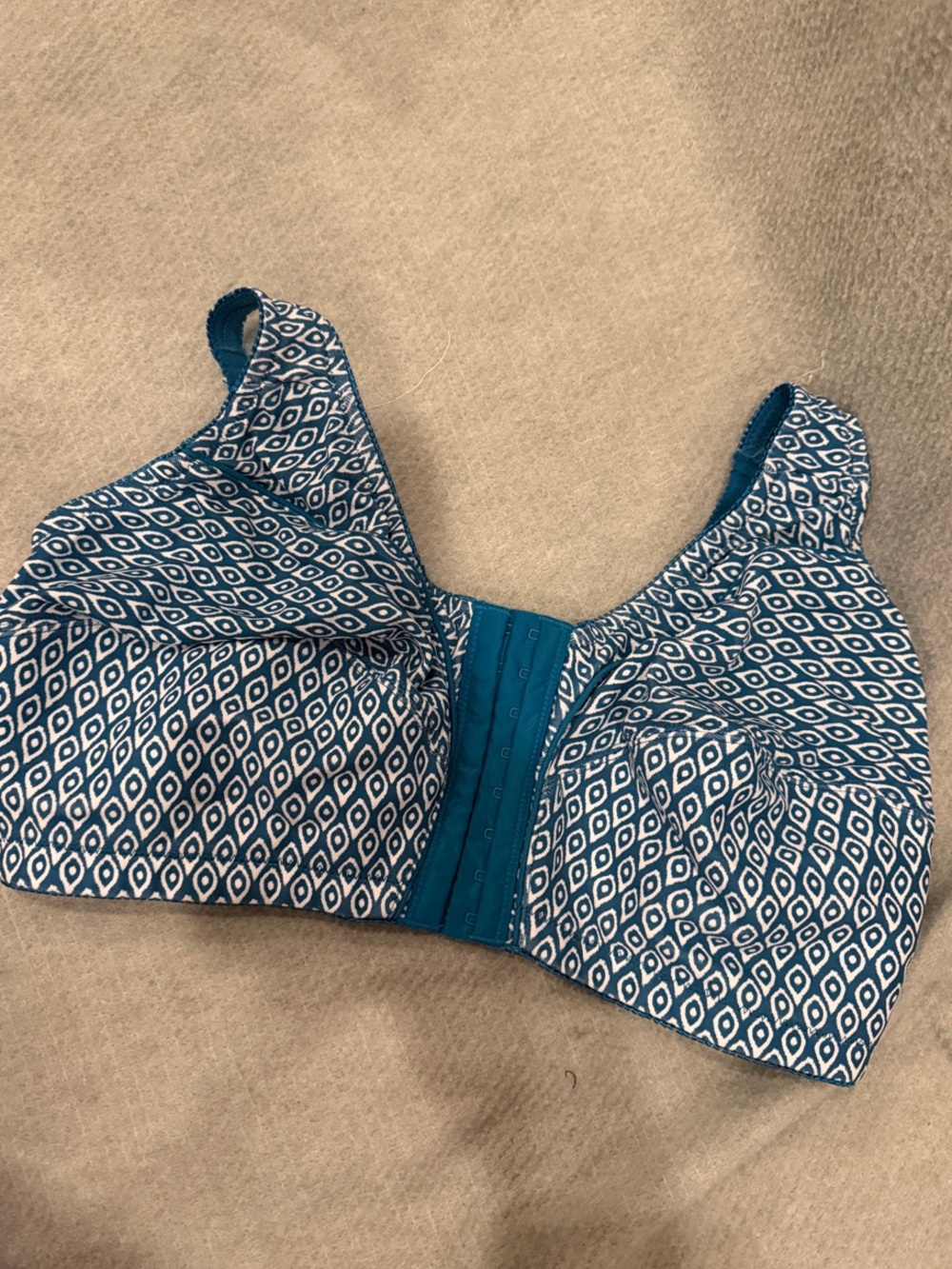 Teal Geometric Front-Closure Wireless Bra NWOT